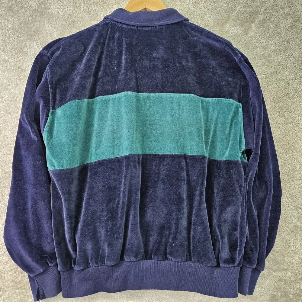 Vintage Honors‎ Velour Track Jacket Mens Large Full Zip Navy Blue Green Retro